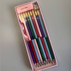 Kate Spade Colorblock Pencil Set of 9 Pencils eraser Stationary Set NWT